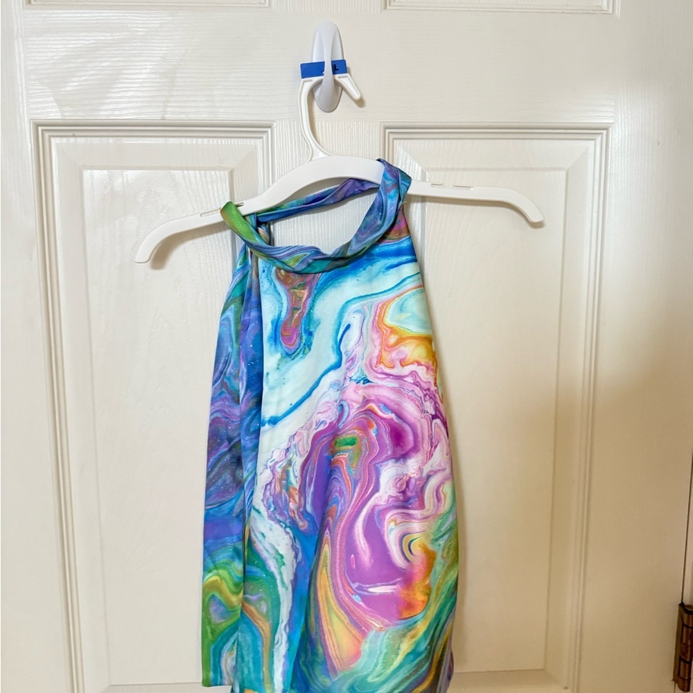Colorful Aqua Halter Top with Swirl Design